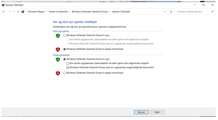 Windows güvenlik duvarını askıya alma, firewall suspend